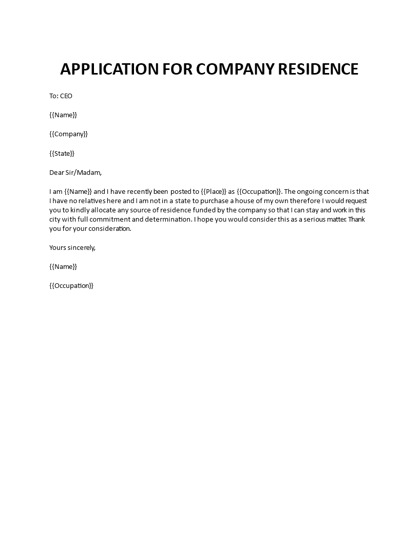 request for company residence accomodiation