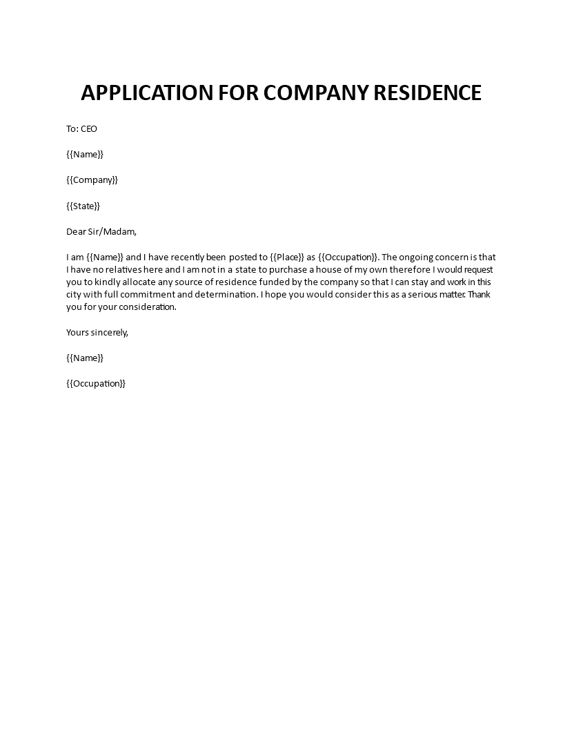 request for company residence accomodiation Main Image request for company residence accomodiation