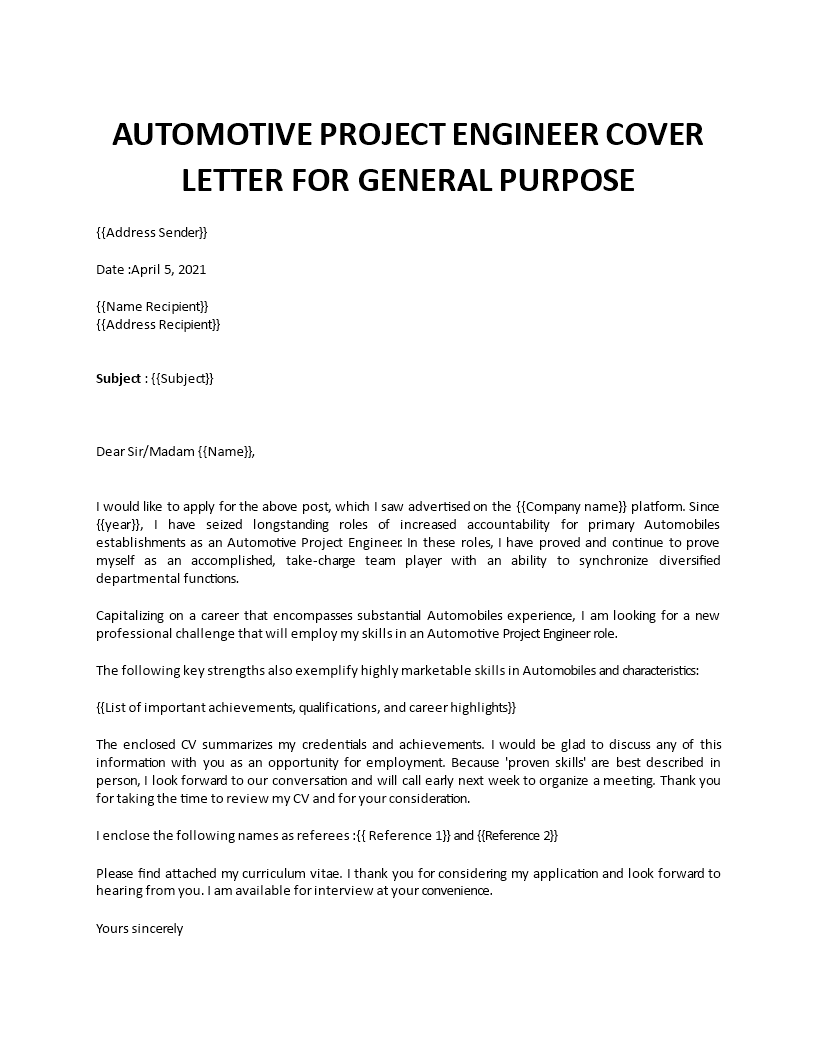 project engineer cover letter 