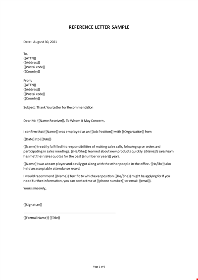 Sample of a Reference Letter