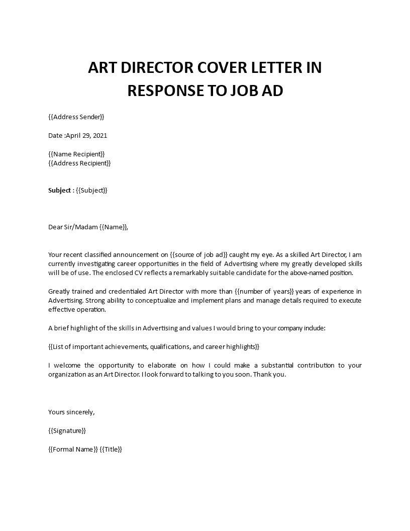 art director cover letter 
