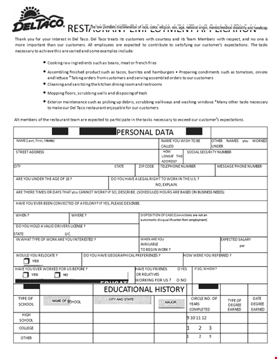 Restaurant Job Application Form: Download PDF for Employment