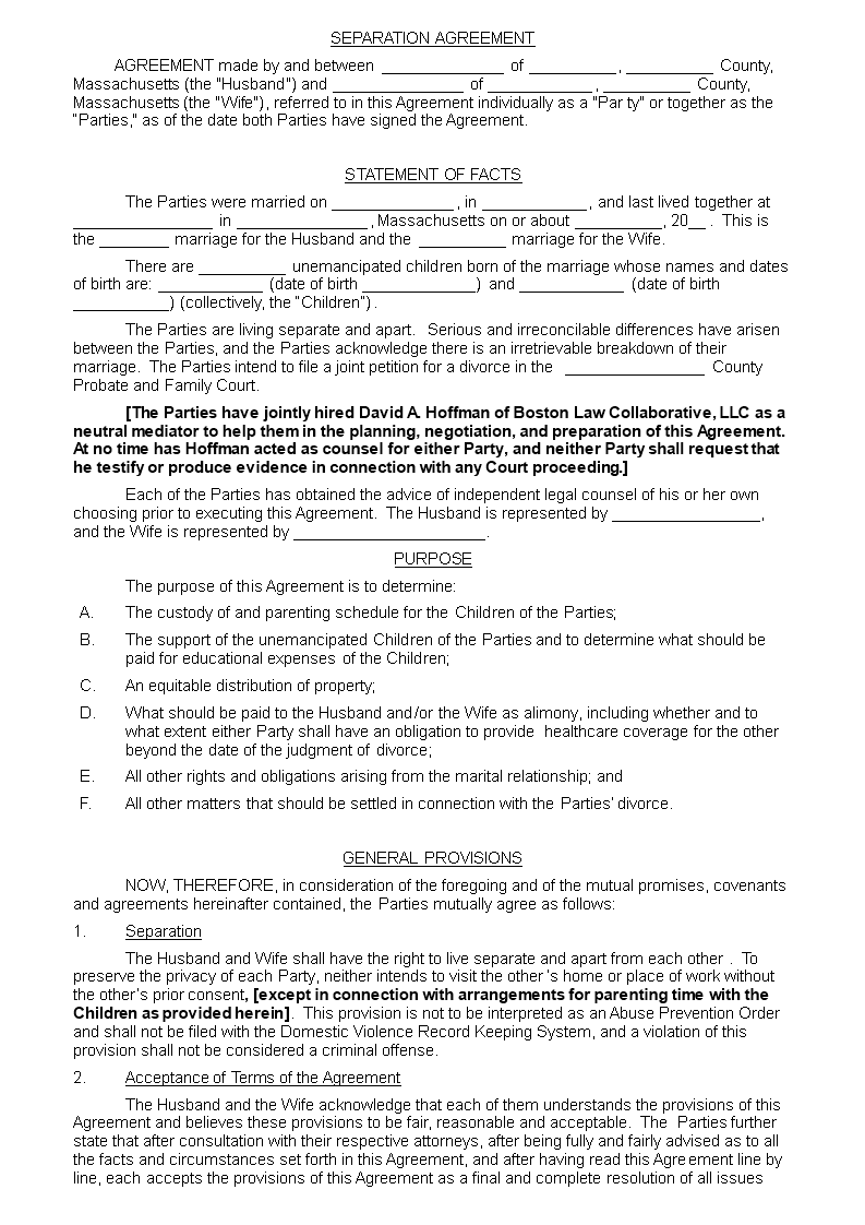 Separation Agreement Template - Create an Effective Agreement for All