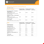 Event Services Avpricelist example document template