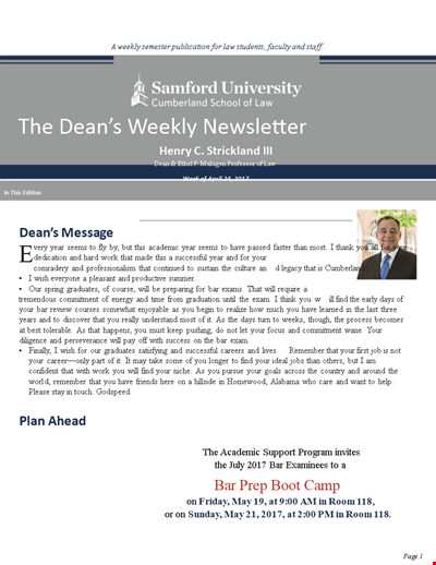 Dean's News: School Updates for Students at Cumberland and Samford