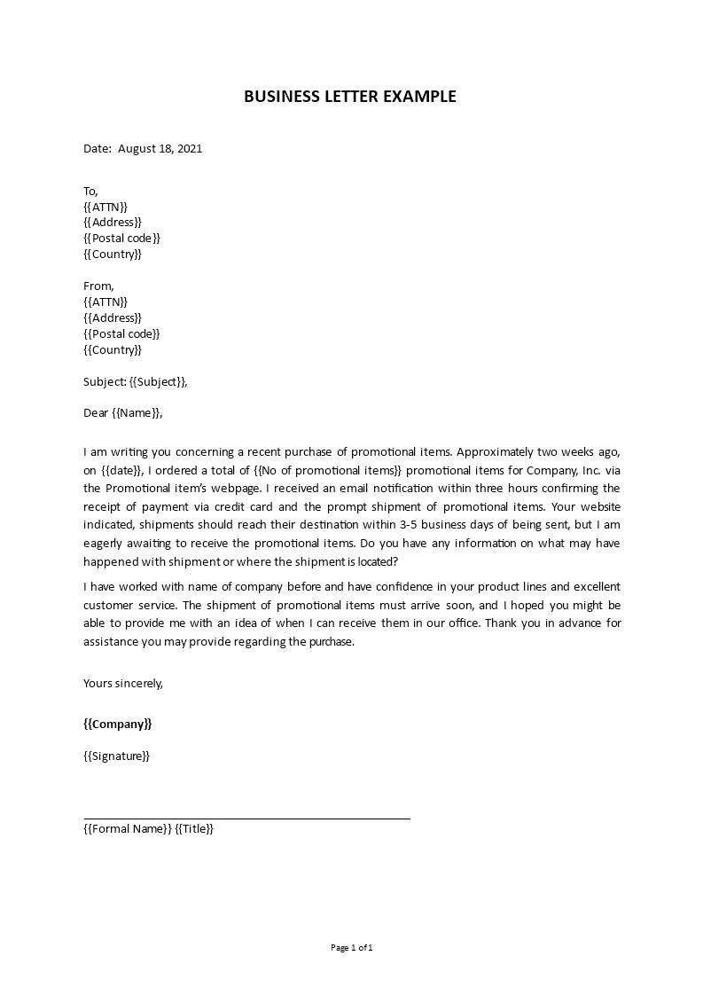 business letter example template