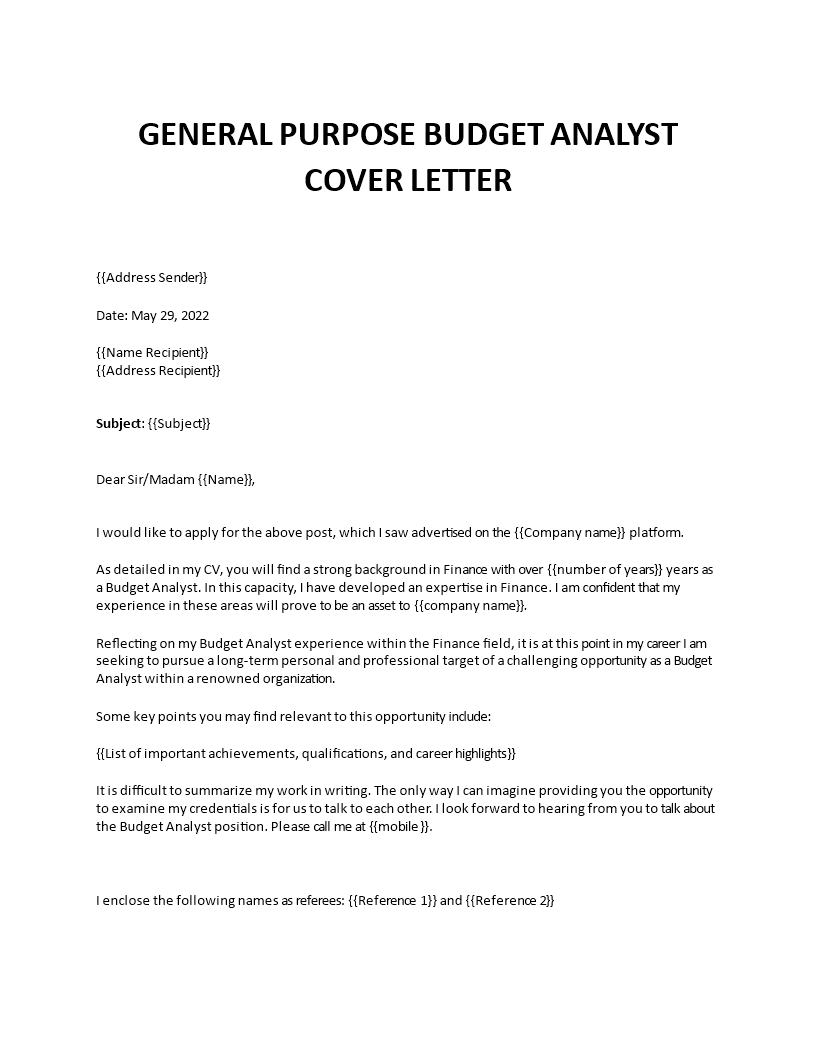 cover letter sample for budget analyst