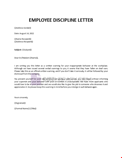 Employee Discipline Letter Template