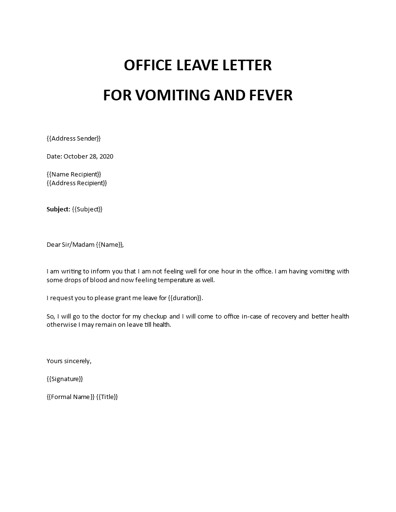 leave for vomiting and fever from office template