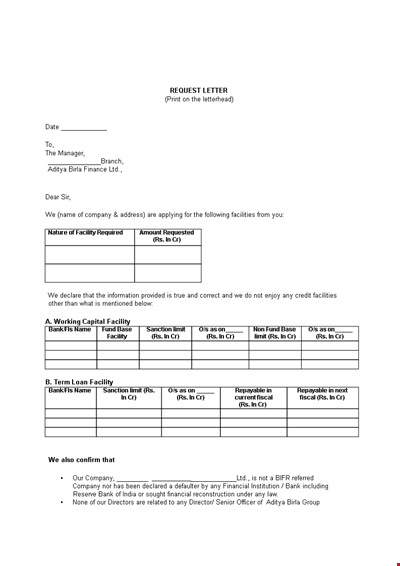 Company Loan Letter Template - Requesting Financial Assistance