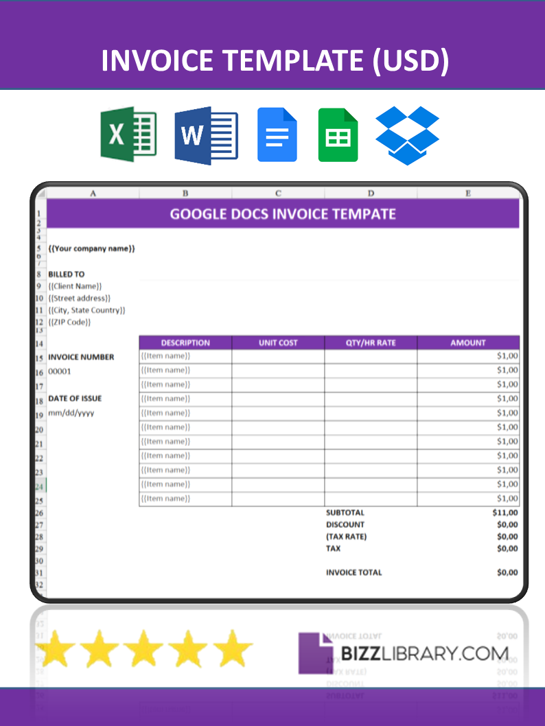 google docs invoice template example