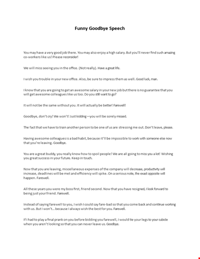 Funny goodbye speech