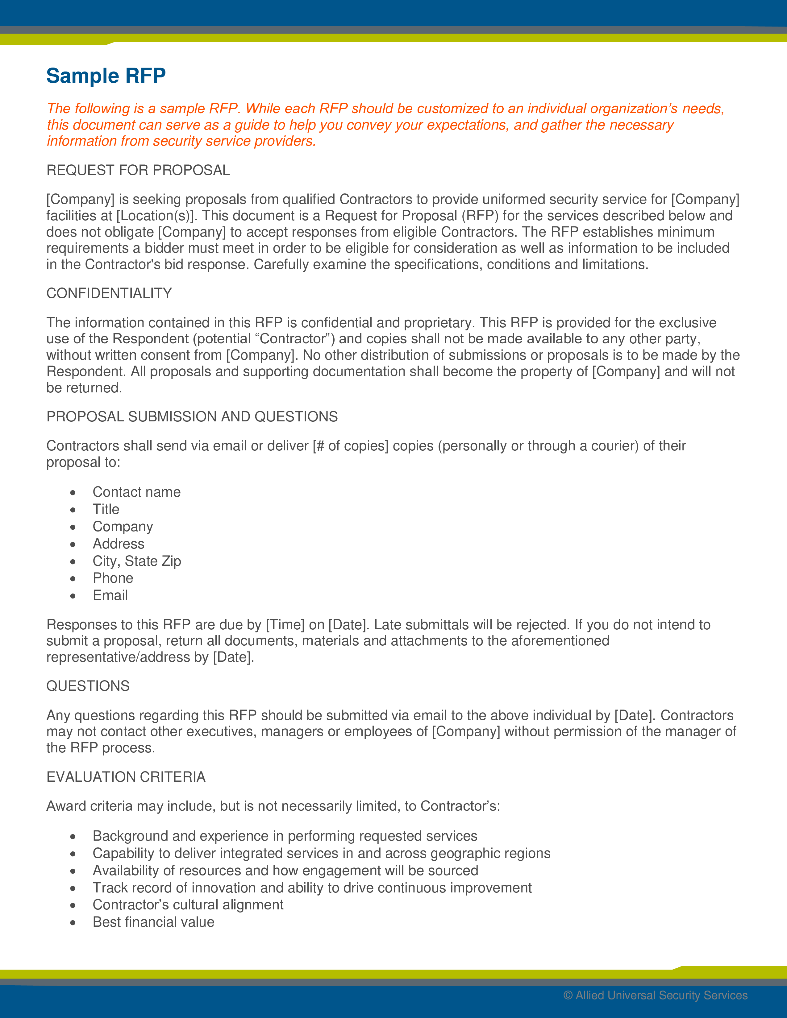 Security RFP Template - Find the Best Contractor for Your Company's Needs