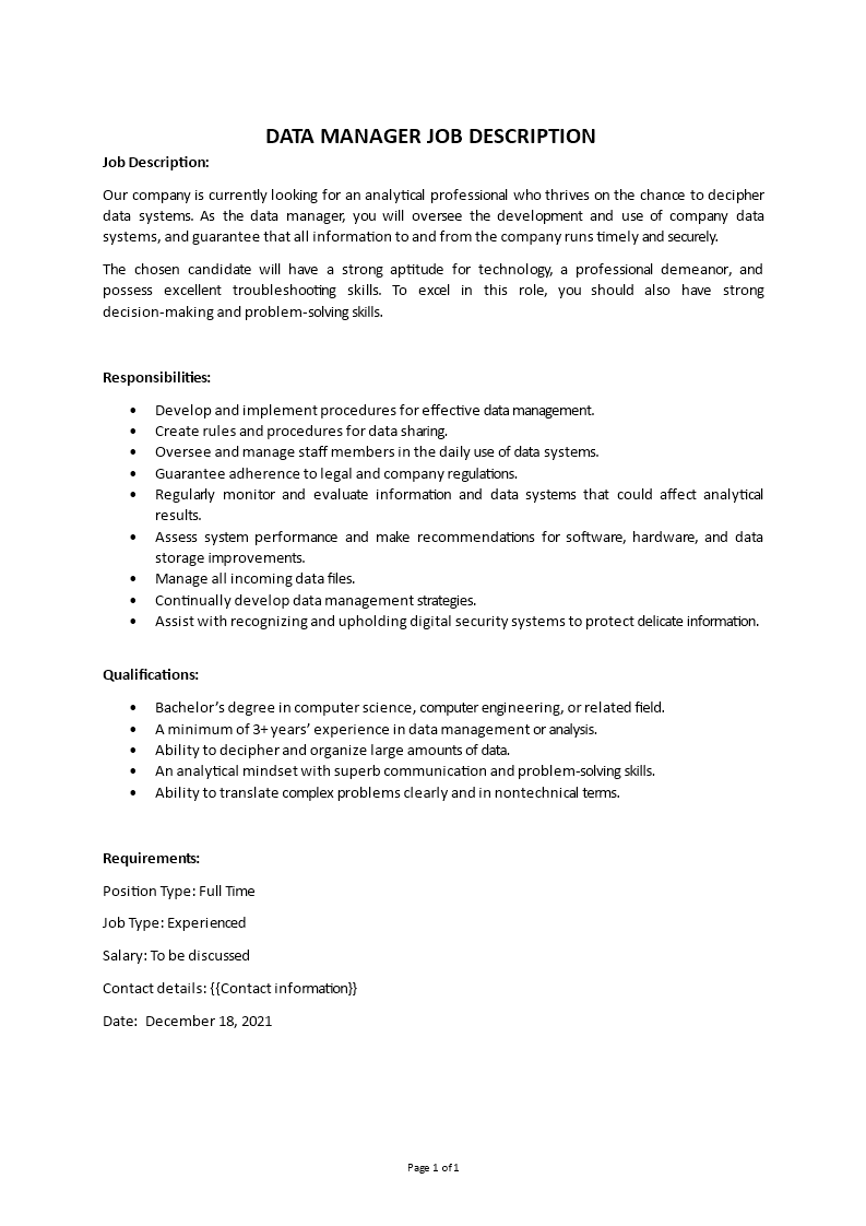 data manager job description Main Image data manager job description