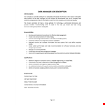 Data Manager Job Description example document template
