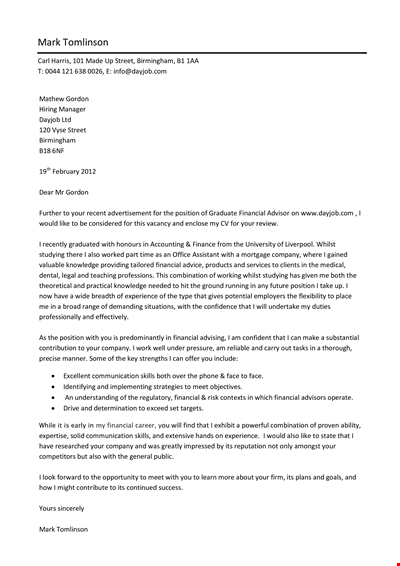 University Graduate Job Application Letter