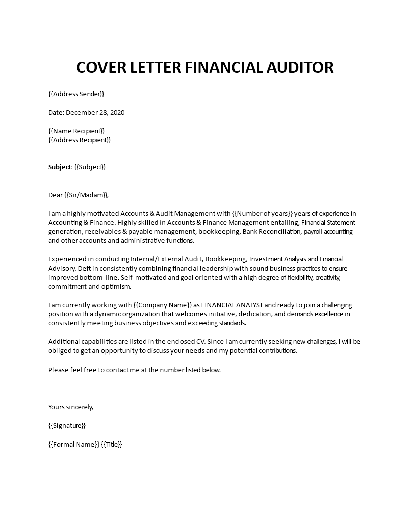 financial auditor cover letter template