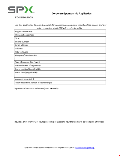 Corporate Sponsorship Application Template