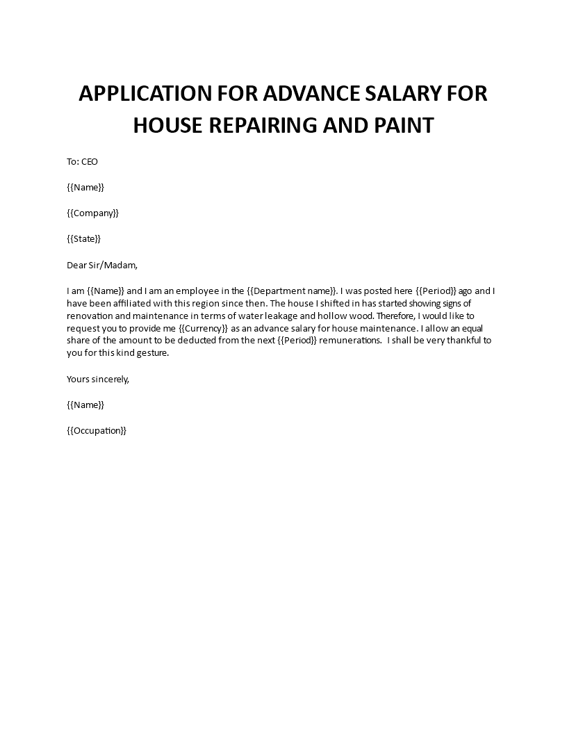 application for advance salary for house repairing and paint Main Image application for advance salary for house repairing and paint template