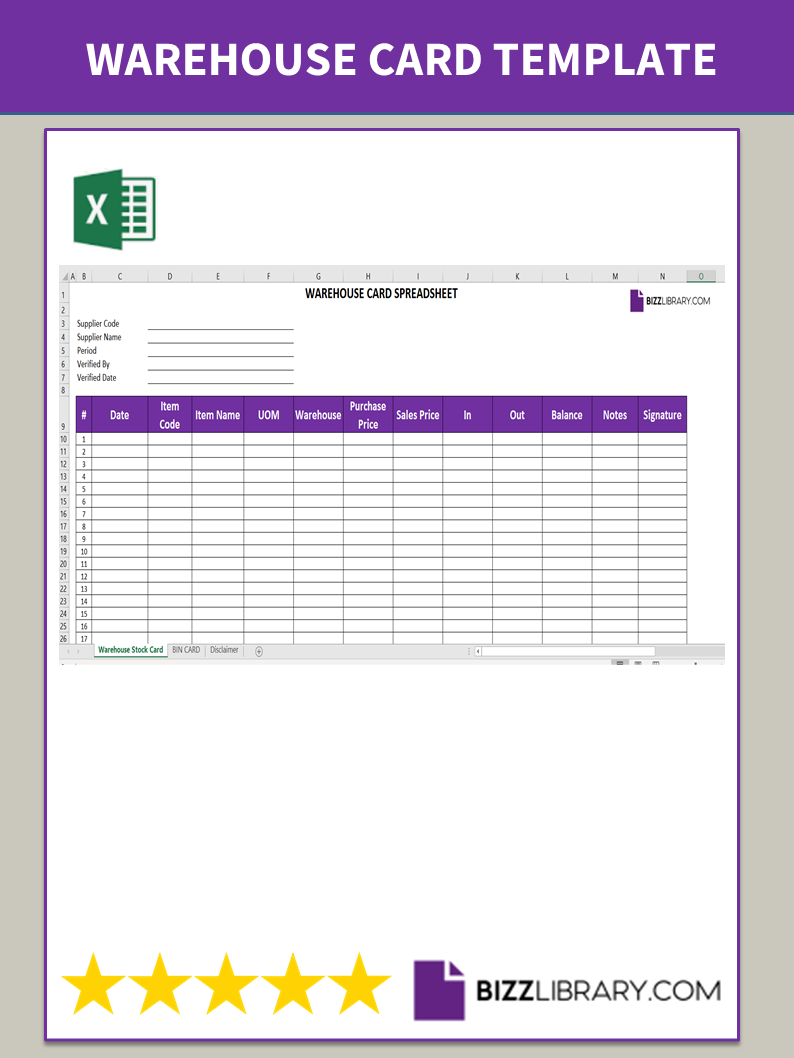 Warehouse Stock Card With Regard To Bin Card Template
