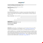 Credit Card Billing Form Template example document template