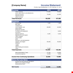 Company Income Statement Template Excel example document template