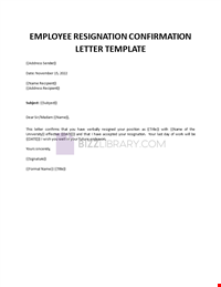 Employee Verbal Resignation Confirmation