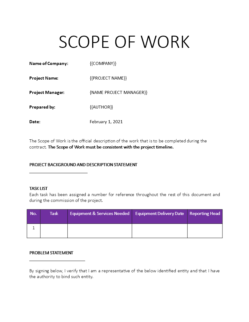 template for scope of work template