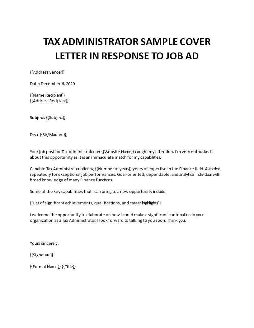 tax administrator cover letter  template