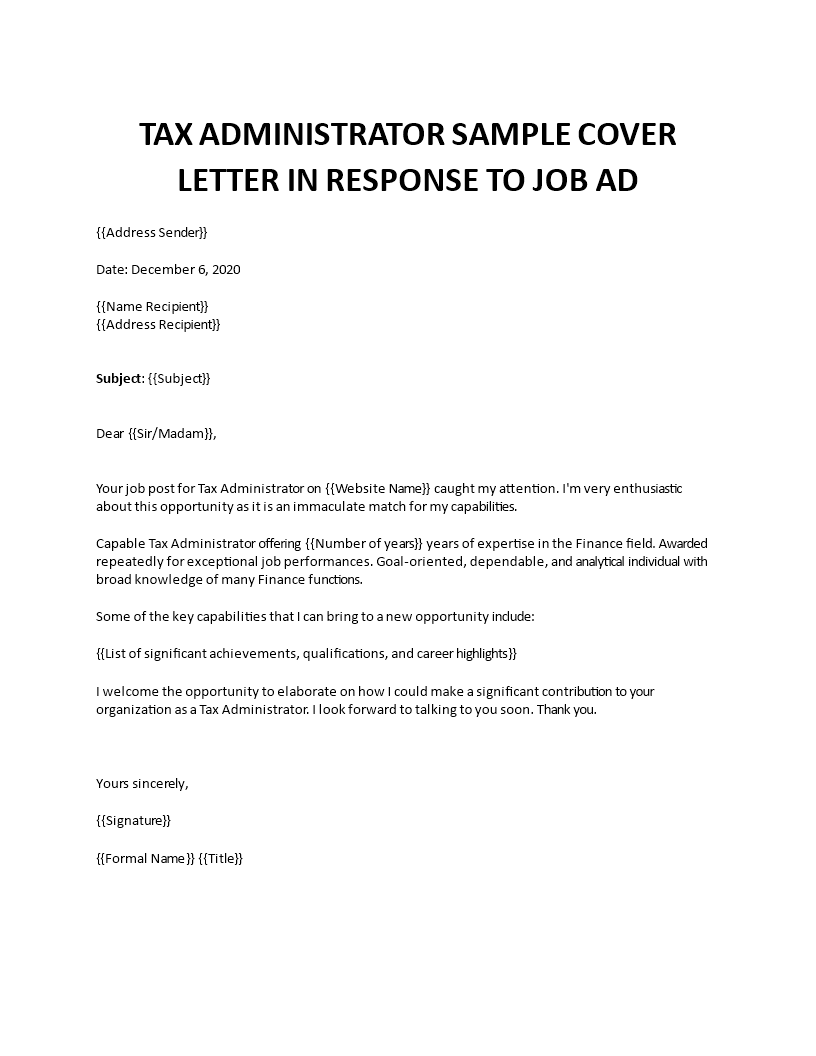 tax administrator cover letter Main Image tax administrator cover letter template