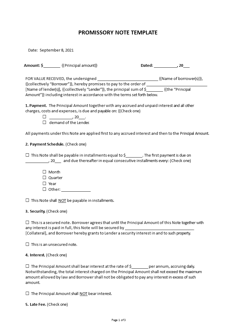 promissory note template template