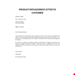 Product replacement letter to customer  example document template