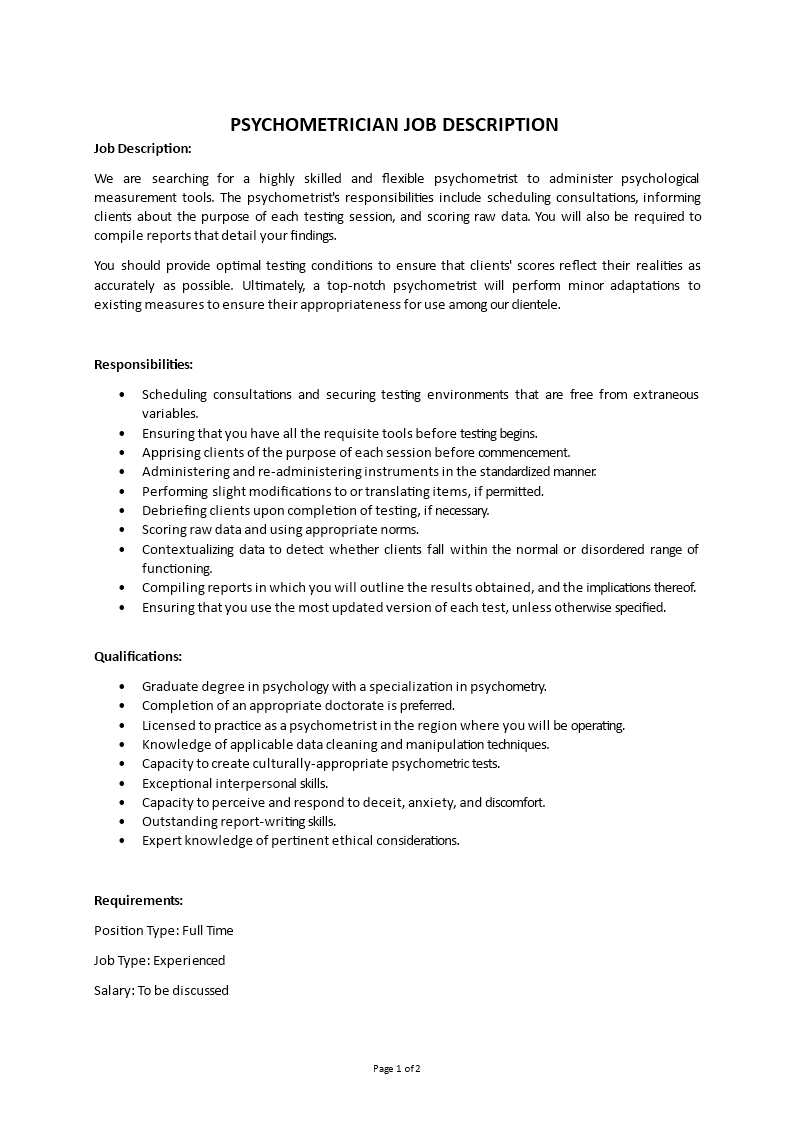 psychometrician job description Main Image psychometrician job description