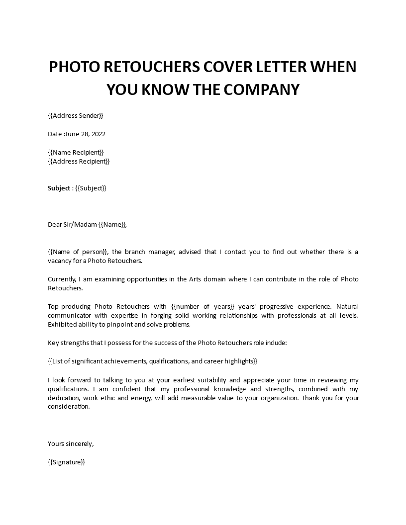 photo retouchers cover letter Main Image photo retouchers cover letter