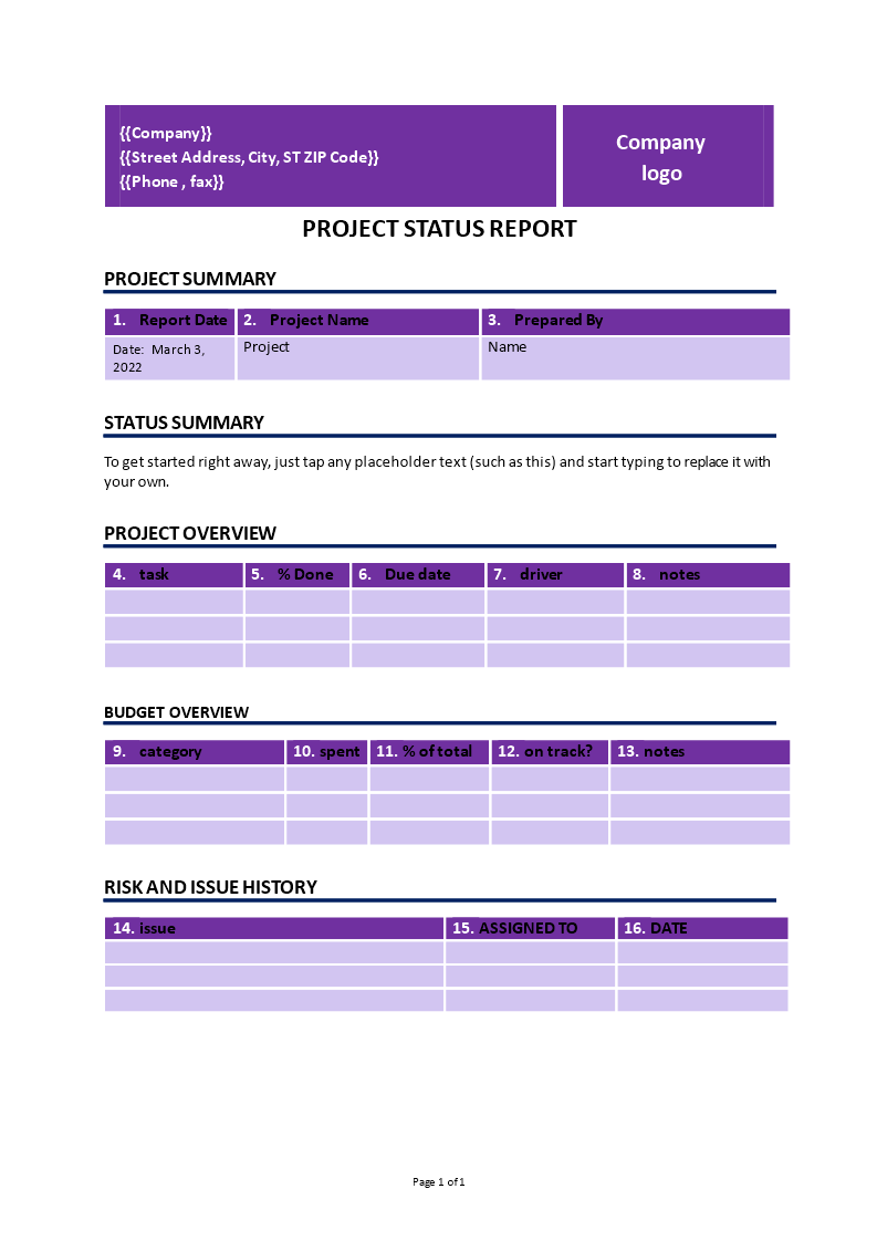 status report template