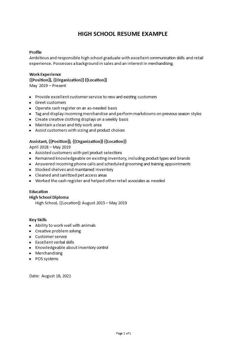 high school resume examples template