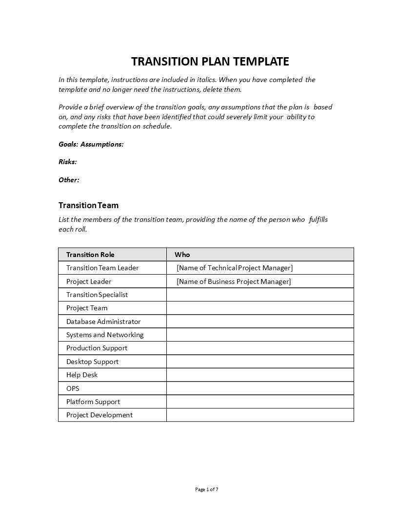 project transition to do list template