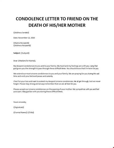 Condolence letter to friend death of mother