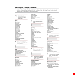 Packing For College Checklist example document template