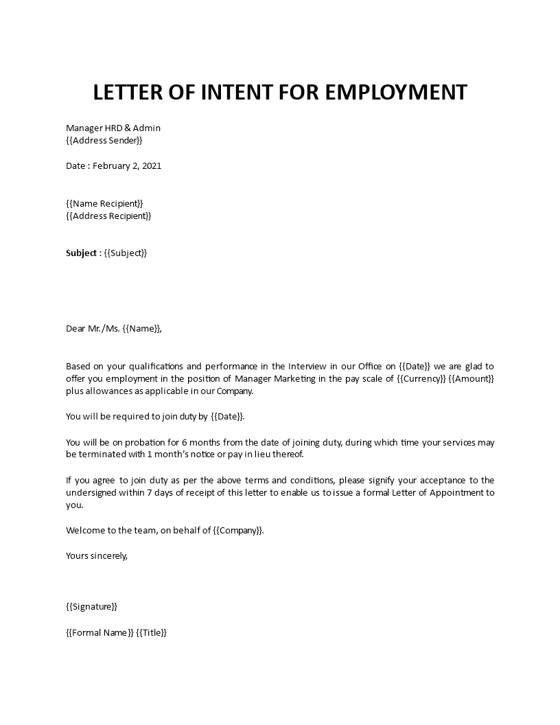 Employment letter