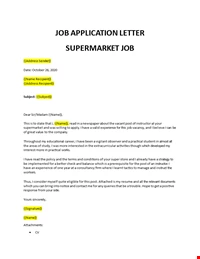 Application Letter To Work In A Supermarket