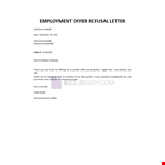 Employment Offer Refusal Letter example document template