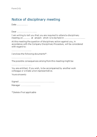 Disciplinary Letter Meeting For An Employee Download