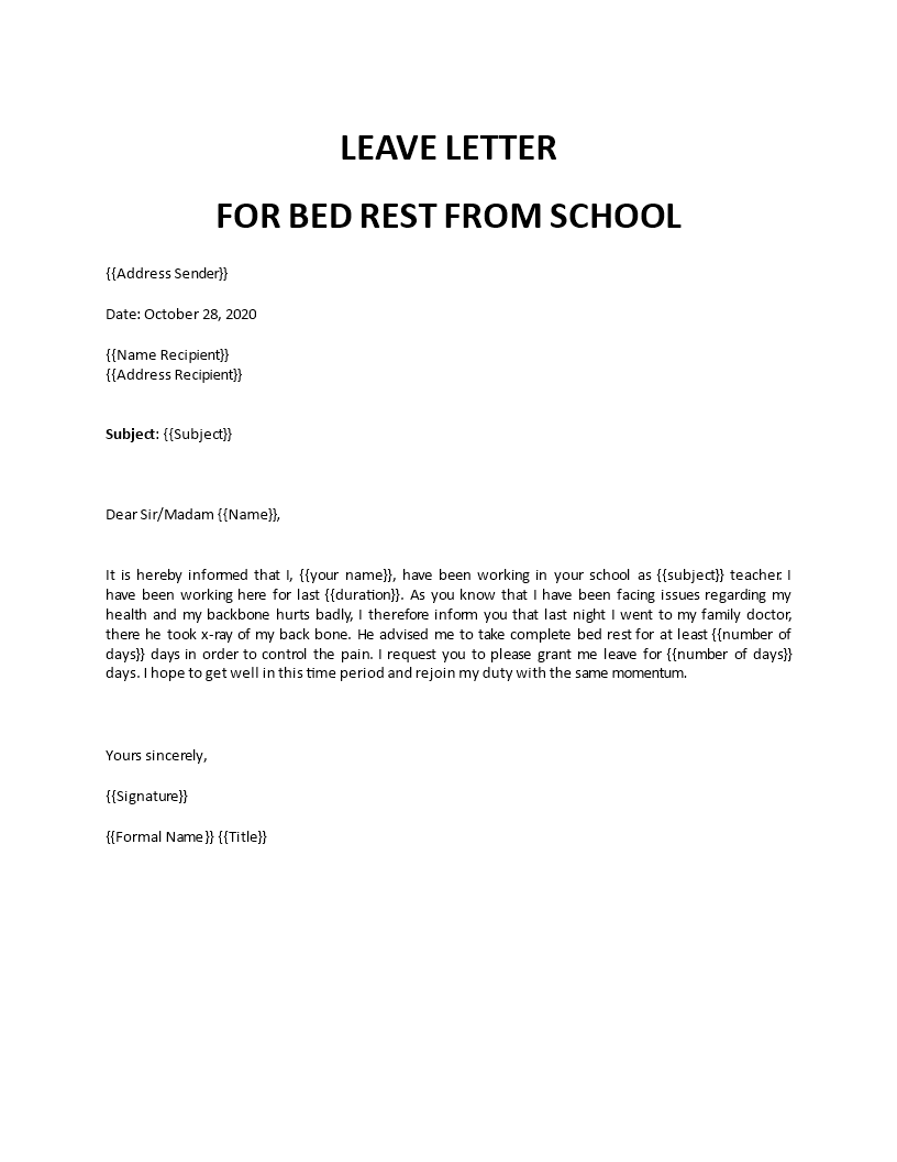 school leave letter by teacher