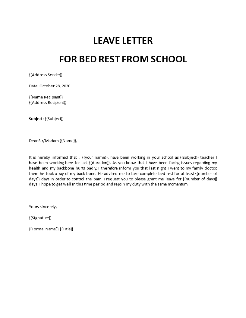 how to write letter for school leave