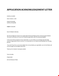 Application acknowledgement letter