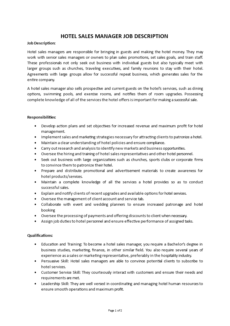 hotel sales manager job description Main Image hotel sales manager job description