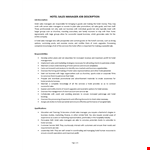 Hotel Sales Manager Job Description example document template