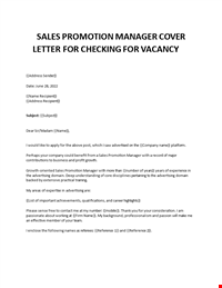 Sales Promotion Manager cover letter