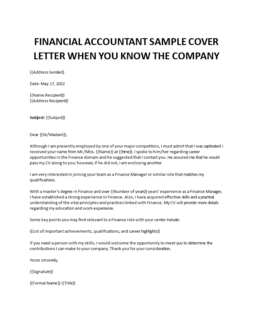 financial accountant sample cover letter